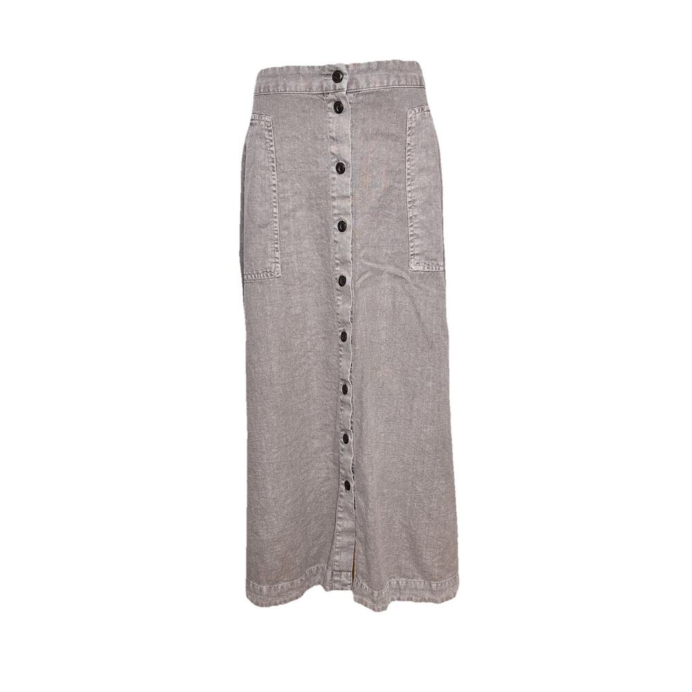 Universal Thread Linen Blend Button Front Brown Flowy Maxi Skirt Pockets Large